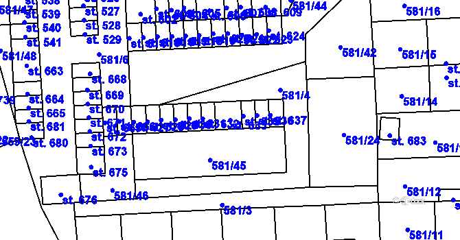 Parcela st. 633 v KÚ Bohušovice nad Ohří, Katastrální mapa