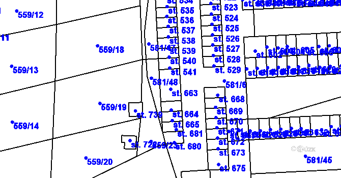 Parcela st. 663 v KÚ Bohušovice nad Ohří, Katastrální mapa