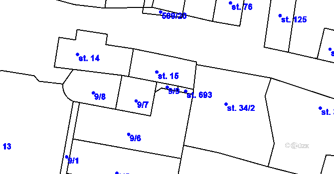 Parcela st. 9/9 v KÚ Bohušovice nad Ohří, Katastrální mapa