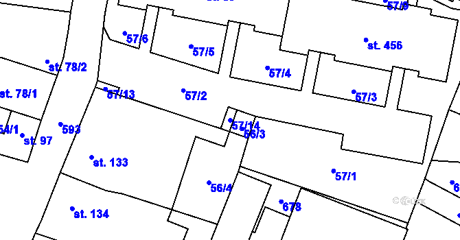 Parcela st. 57/14 v KÚ Bohušovice nad Ohří, Katastrální mapa