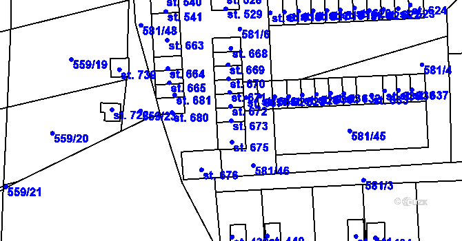 Parcela st. 673 v KÚ Bohušovice nad Ohří, Katastrální mapa