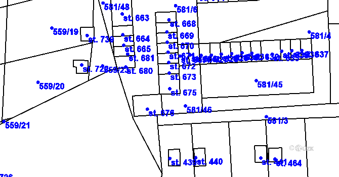 Parcela st. 675 v KÚ Bohušovice nad Ohří, Katastrální mapa