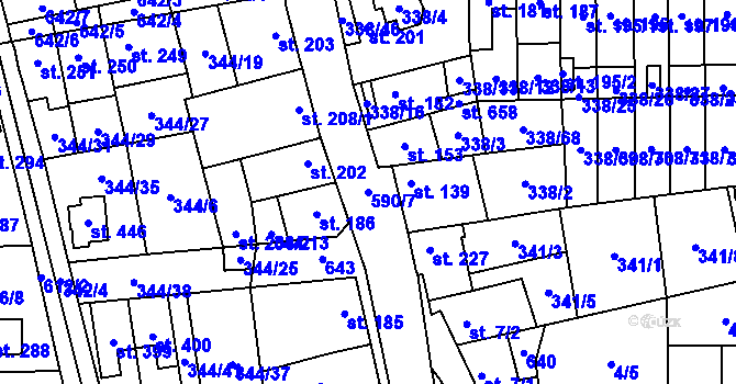 Parcela st. 590/7 v KÚ Bohušovice nad Ohří, Katastrální mapa