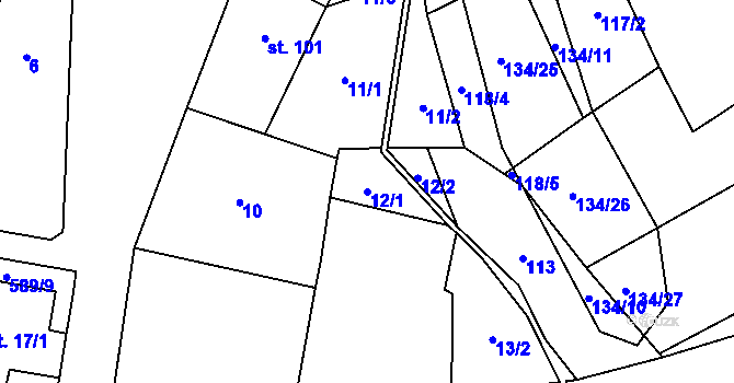 Parcela st. 12/1 v KÚ Bohušovice nad Ohří, Katastrální mapa
