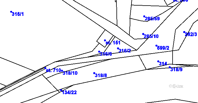 Parcela st. 316/6 v KÚ Bohušovice nad Ohří, Katastrální mapa