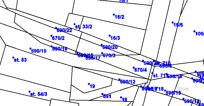 Parcela st. 670/3 v KÚ Bohušovice nad Ohří, Katastrální mapa