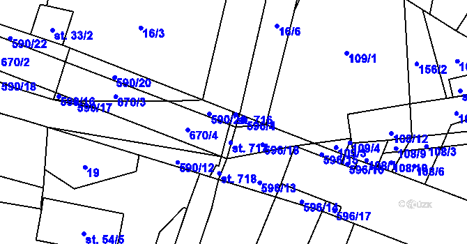 Parcela st. 590/13 v KÚ Bohušovice nad Ohří, Katastrální mapa