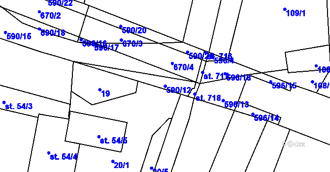 Parcela st. 590/12 v KÚ Bohušovice nad Ohří, Katastrální mapa