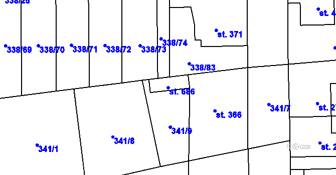 Parcela st. 686 v KÚ Bohušovice nad Ohří, Katastrální mapa