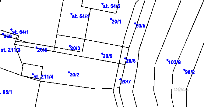 Parcela st. 20/9 v KÚ Bohušovice nad Ohří, Katastrální mapa