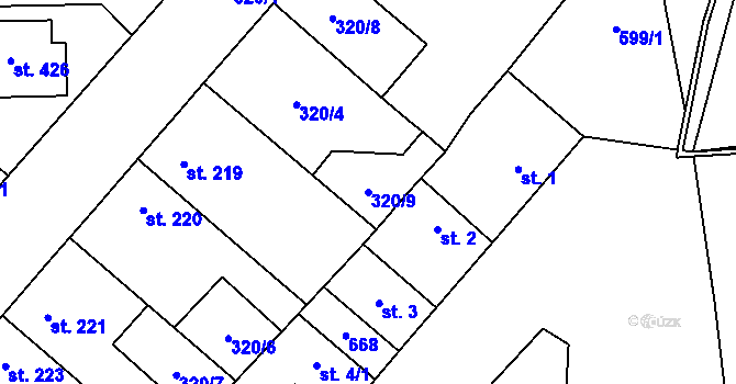 Parcela st. 320/9 v KÚ Bohušovice nad Ohří, Katastrální mapa