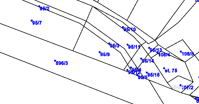 Parcela st. 95/9 v KÚ Bohušovice nad Ohří, Katastrální mapa