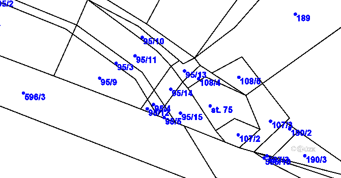 Parcela st. 95/14 v KÚ Bohušovice nad Ohří, Katastrální mapa