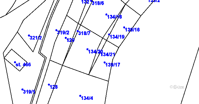 Parcela st. 134/21 v KÚ Bohušovice nad Ohří, Katastrální mapa