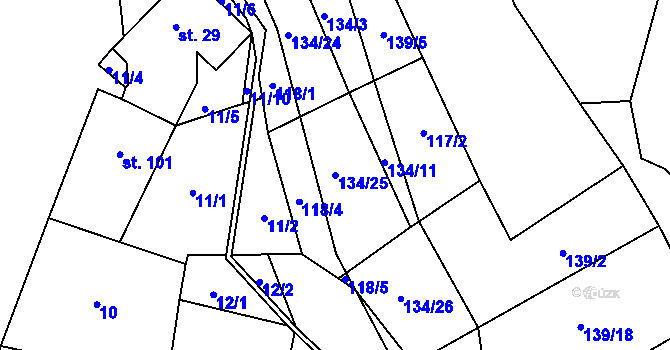 Parcela st. 134/25 v KÚ Bohušovice nad Ohří, Katastrální mapa