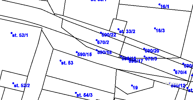 Parcela st. 590/18 v KÚ Bohušovice nad Ohří, Katastrální mapa
