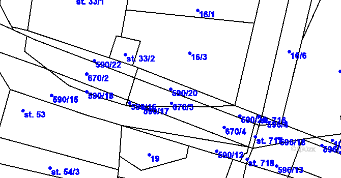 Parcela st. 590/20 v KÚ Bohušovice nad Ohří, Katastrální mapa