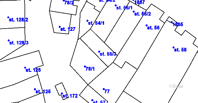 Parcela st. 55/3 v KÚ Bohutice, Katastrální mapa