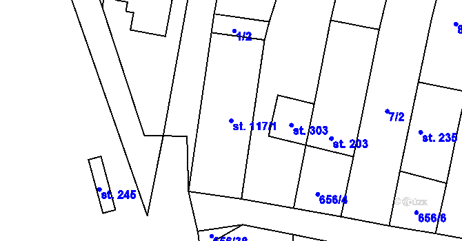 Parcela st. 117/1 v KÚ Bohutice, Katastrální mapa