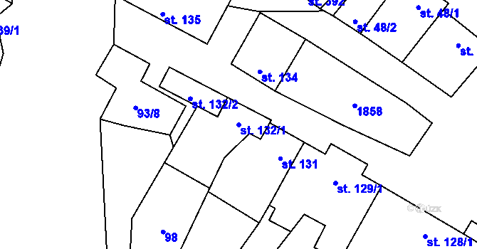 Parcela st. 132/1 v KÚ Bohutice, Katastrální mapa