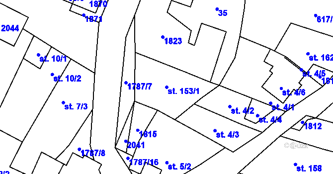Parcela st. 153/1 v KÚ Bohutice, Katastrální mapa
