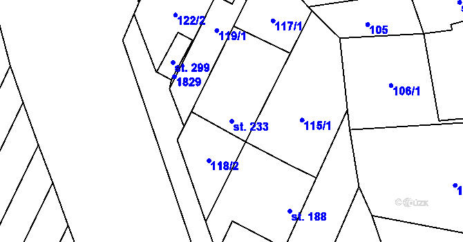 Parcela st. 233 v KÚ Bohutice, Katastrální mapa