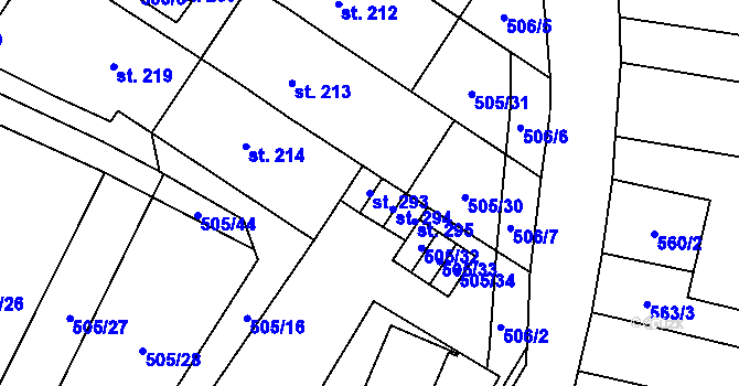 Parcela st. 293 v KÚ Bohutice, Katastrální mapa