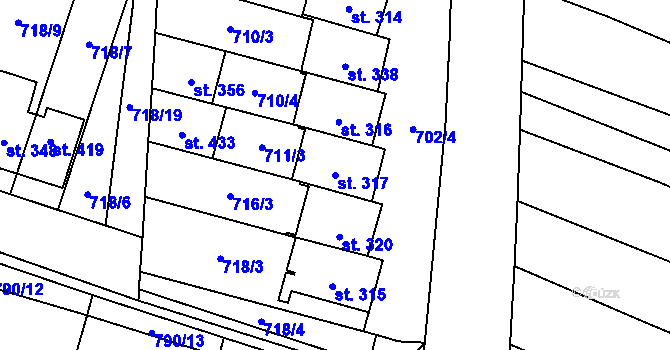 Parcela st. 317 v KÚ Bohutice, Katastrální mapa