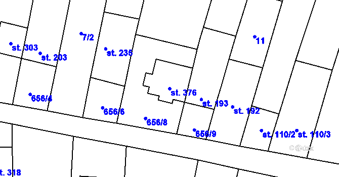 Parcela st. 376 v KÚ Bohutice, Katastrální mapa