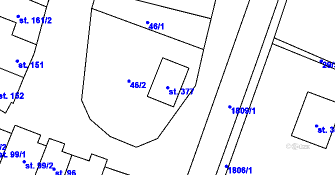 Parcela st. 377 v KÚ Bohutice, Katastrální mapa