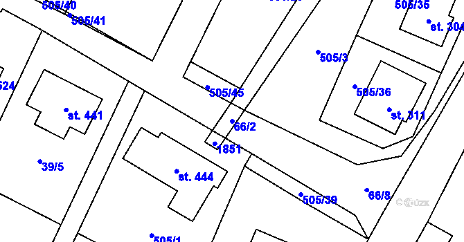 Parcela st. 66/2 v KÚ Bohutice, Katastrální mapa
