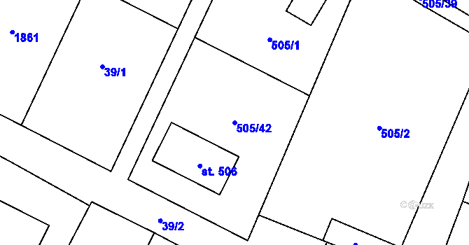 Parcela st. 505/42 v KÚ Bohutice, Katastrální mapa