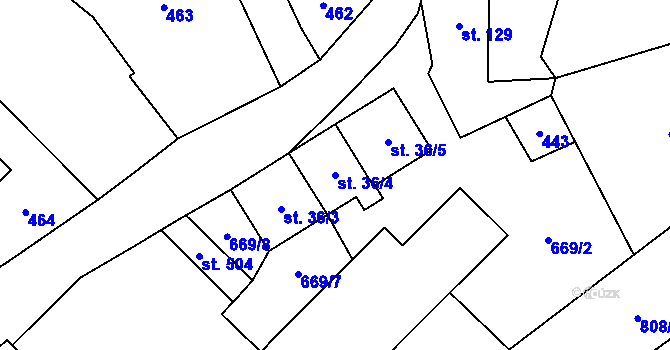 Parcela st. 36/4 v KÚ Bohutín, Katastrální mapa