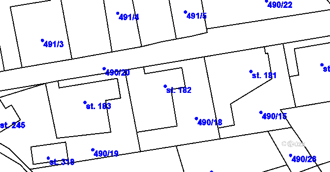 Parcela st. 182 v KÚ Bohutín, Katastrální mapa