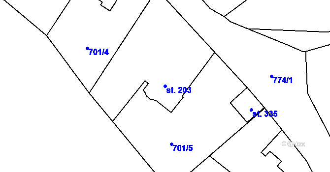 Parcela st. 203 v KÚ Bohutín, Katastrální mapa