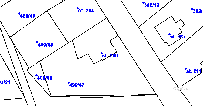 Parcela st. 216 v KÚ Bohutín, Katastrální mapa