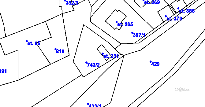 Parcela st. 231 v KÚ Bohutín, Katastrální mapa