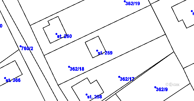Parcela st. 259 v KÚ Bohutín, Katastrální mapa