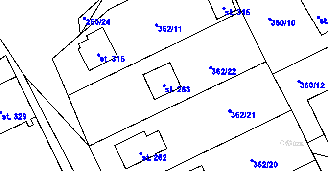 Parcela st. 263 v KÚ Bohutín, Katastrální mapa