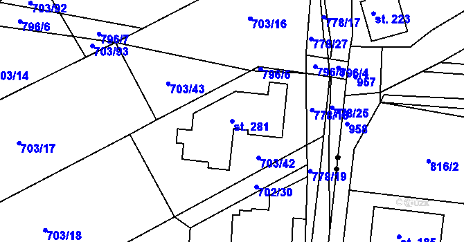 Parcela st. 281 v KÚ Bohutín, Katastrální mapa
