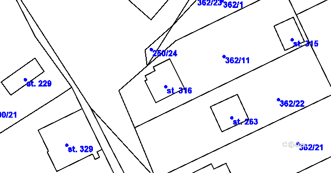 Parcela st. 316 v KÚ Bohutín, Katastrální mapa