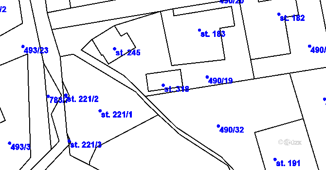 Parcela st. 318 v KÚ Bohutín, Katastrální mapa