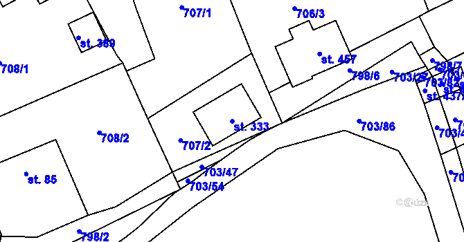 Parcela st. 333 v KÚ Bohutín, Katastrální mapa