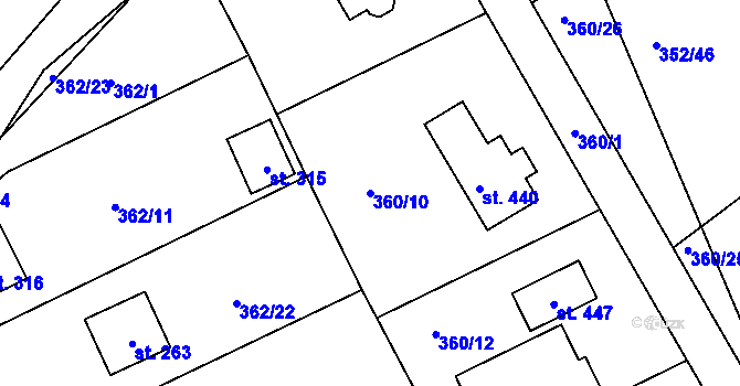 Parcela st. 360/10 v KÚ Bohutín, Katastrální mapa