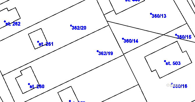 Parcela st. 362/19 v KÚ Bohutín, Katastrální mapa