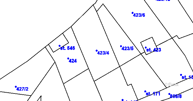 Parcela st. 423/4 v KÚ Bohutín, Katastrální mapa