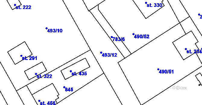 Parcela st. 493/12 v KÚ Bohutín, Katastrální mapa