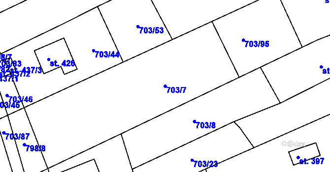 Parcela st. 703/7 v KÚ Bohutín, Katastrální mapa