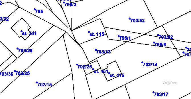 Parcela st. 703/13 v KÚ Bohutín, Katastrální mapa
