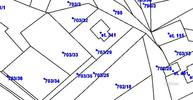 Parcela st. 703/29 v KÚ Bohutín, Katastrální mapa